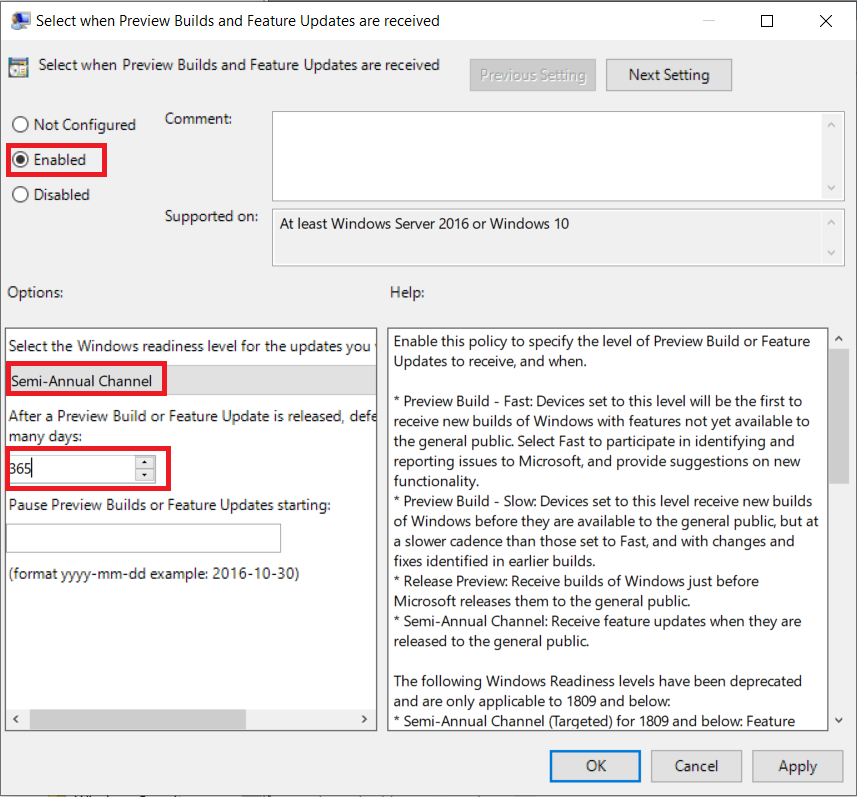 How to deferral or disable Windows 10 Feature Updates?