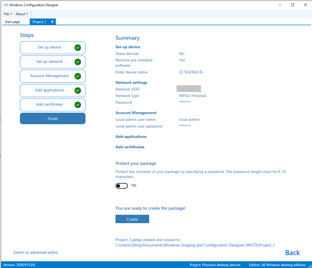 Step by step on how to create provisioning packages for Windows 10
