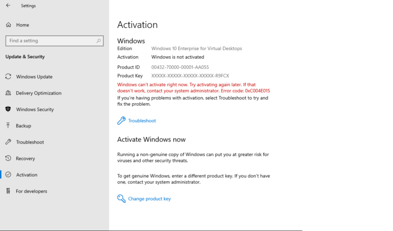 Resolve Activation Issue With Error Code 0xC004E015 On Windows 10 Enterprise For Virtual 