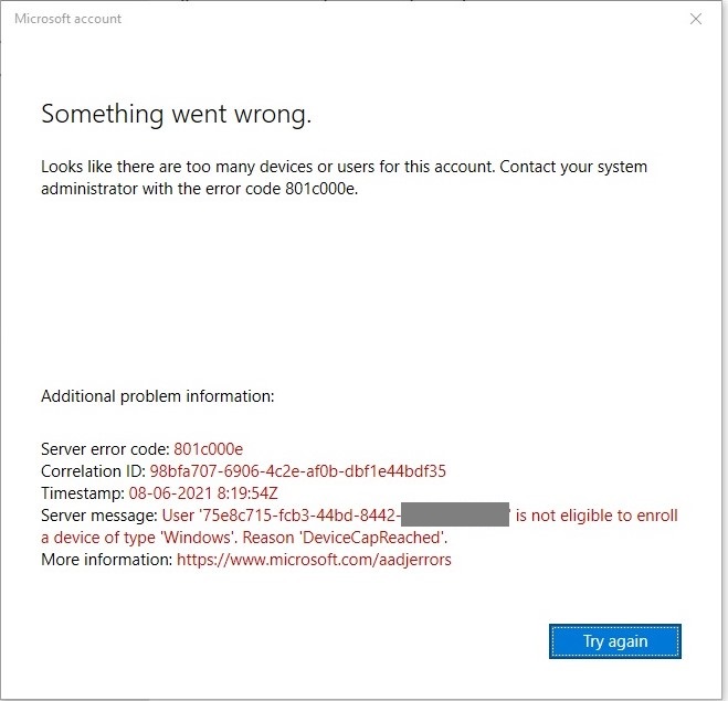Resolve user is not eligible to enroll a device of type Windows