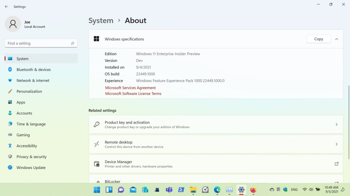 Given a try Windows 11 Insider Preview Build 22449