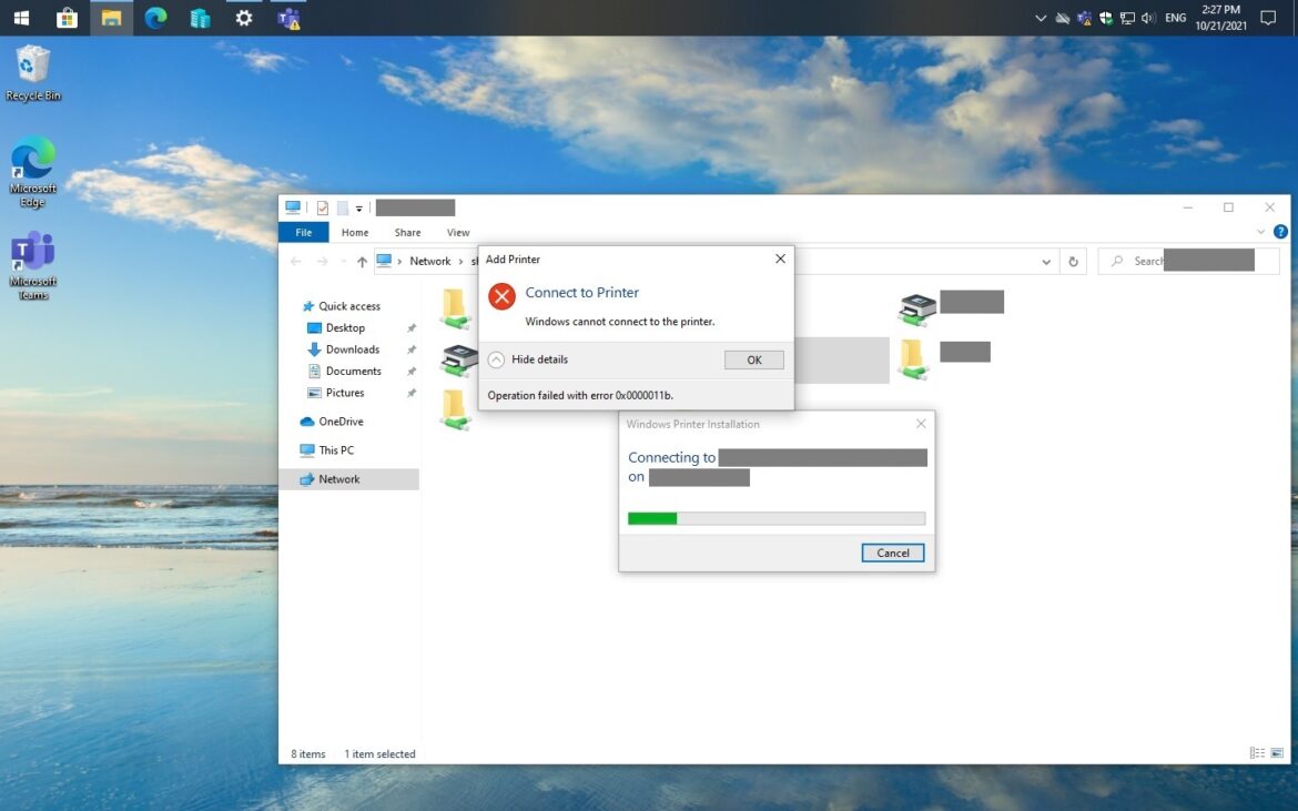 Resolve adding network printer prompt with 0x0000011b error
