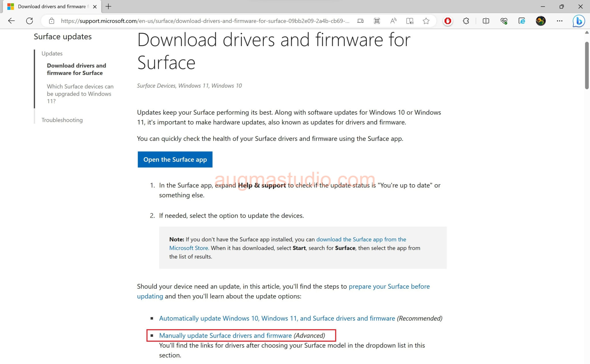 How to manually update Surface Pro firmware AugmaStudio