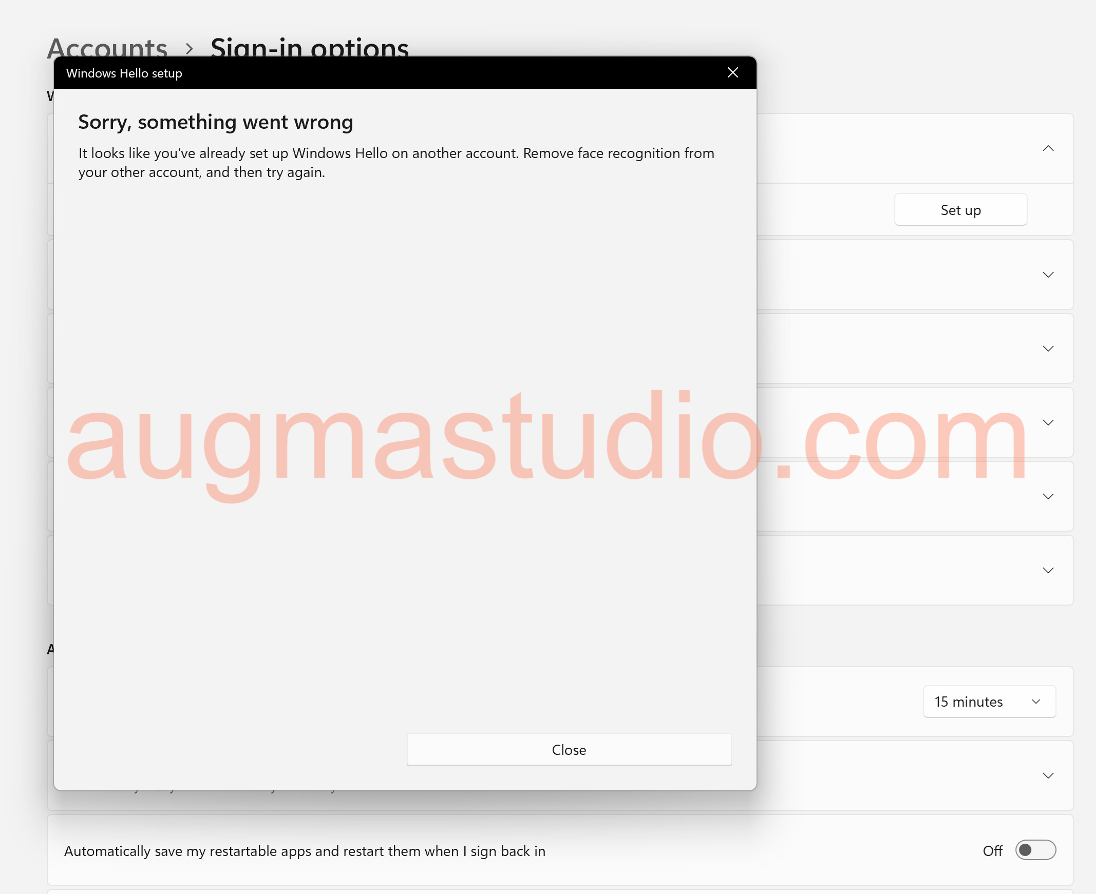 Solution for Windows Hello Facial recognition unable to add - AugmaStudio
